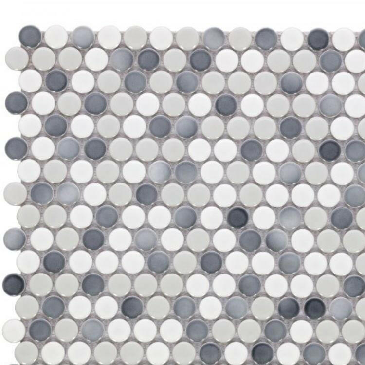 Orb Noon Mixed Grey Glossy Penny Round Handmade Porcelain Mosaic Tile-Porcelain Mosaic-American Tile Depot