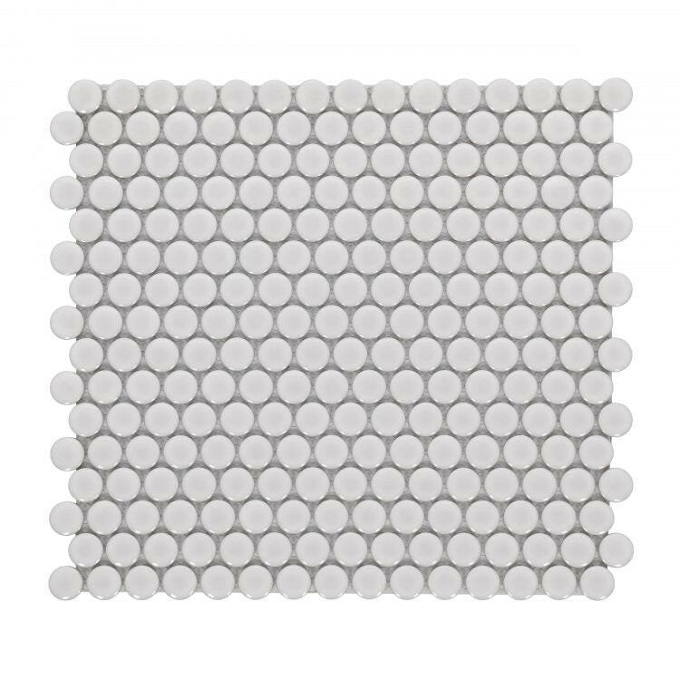 Orb Noon Naturel Grey Glossy Penny Round Handmade Porcelain Mosaic Tile-Porcelain Mosaic-American Tile Depot