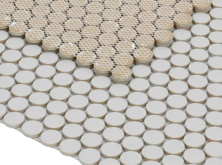 Orb Noon Naturel Grey Matte Penny Round Handmade Porcelain Mosaic Tile-Porcelain Mosaic-American Tile Depot