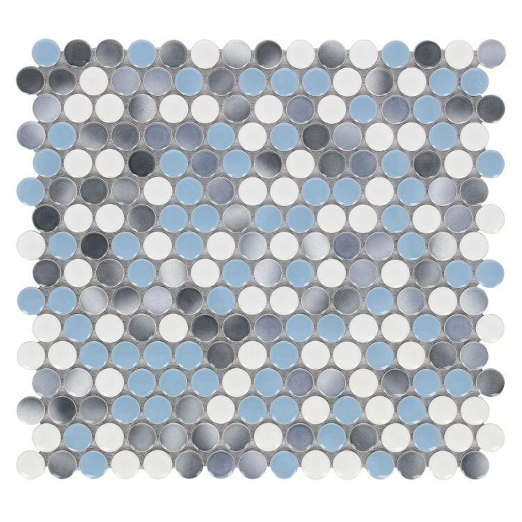 Orb Noon Sky Penny Round Handmade Porcelain Mosaic Tile-Porcelain Mosaic-American Tile Depot