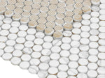 Orb Noon Statuario Glossy Penny Round Handmade Porcelain Mosaic Tile-Porcelain Mosaic-American Tile Depot