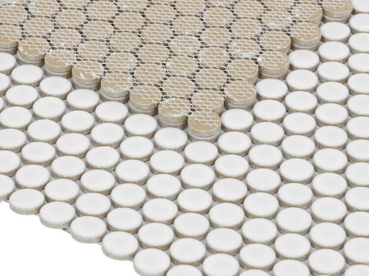 Orb Noon White Matte Penny Round Handmade Porcelain Mosaic Tile-Porcelain Mosaic-American Tile Depot