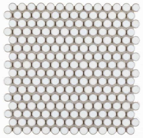 Orb Noon Fancy White Penny Round Handmade Porcelain Mosaic Tile