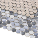 Orb Night Gradient Grey Glossy Penny Round Handmade Porcelain Mosaic Tile