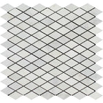 Oriental White / Asian Statuary Marble Honed 1" Diamond Mosaic Tile-Marble Mosaic-American Tile Depot