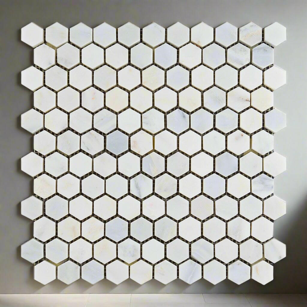 Oriental White / Asian Statuary Marble Honed 1" Mini Hexagon Mosaic Tile-Marble Mosaic-American Tile Depot