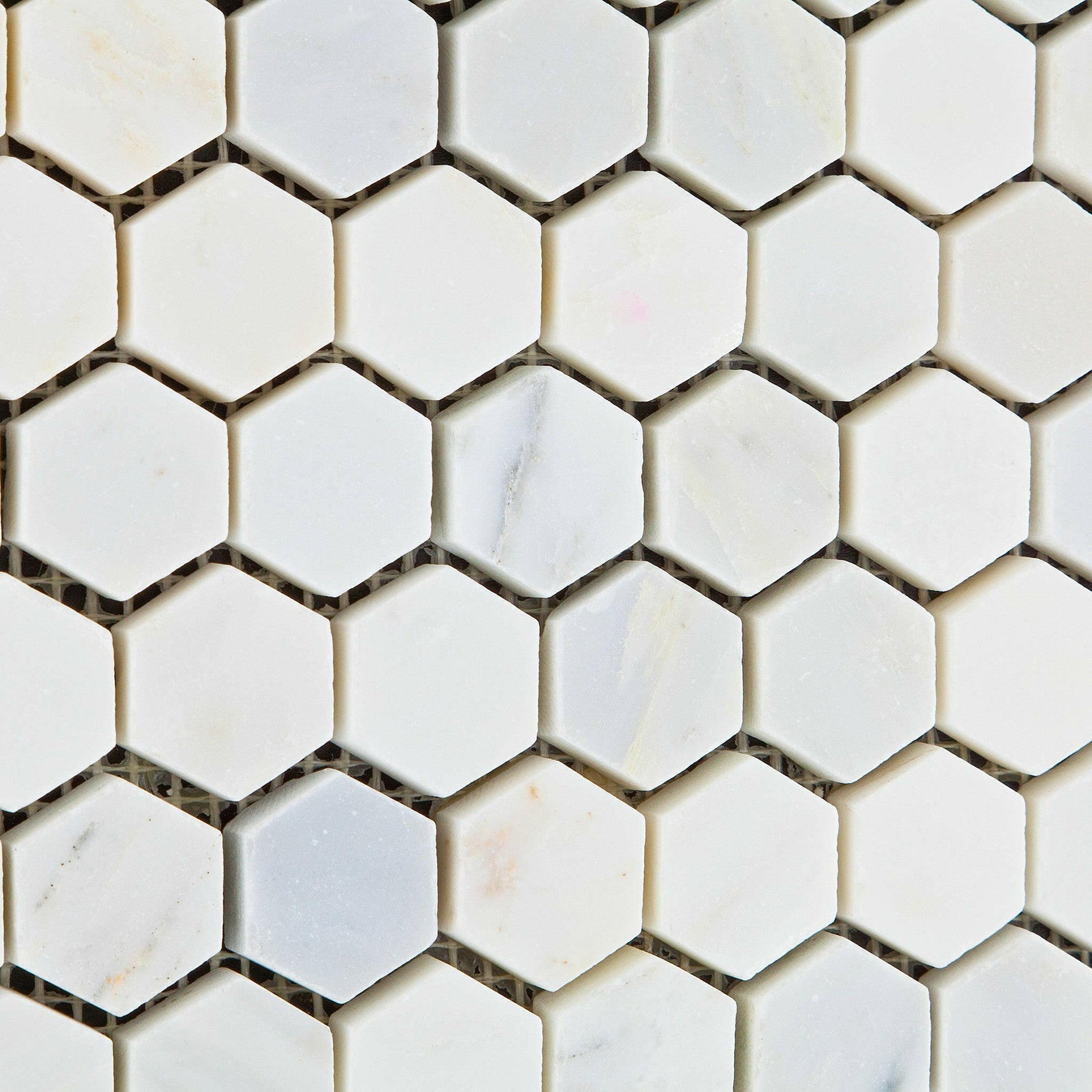 Oriental White / Asian Statuary Marble Honed 1" Mini Hexagon Mosaic Tile-Marble Mosaic-American Tile Depot