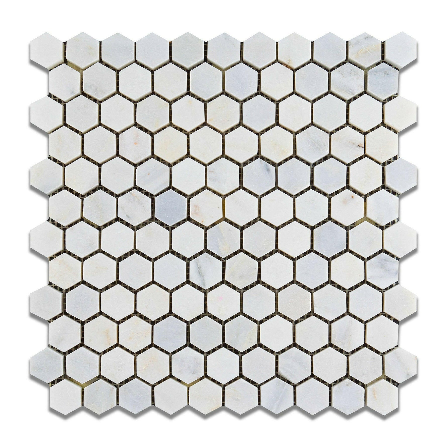 Oriental White / Asian Statuary Marble Honed 1" Mini Hexagon Mosaic Tile-Marble Mosaic-American Tile Depot