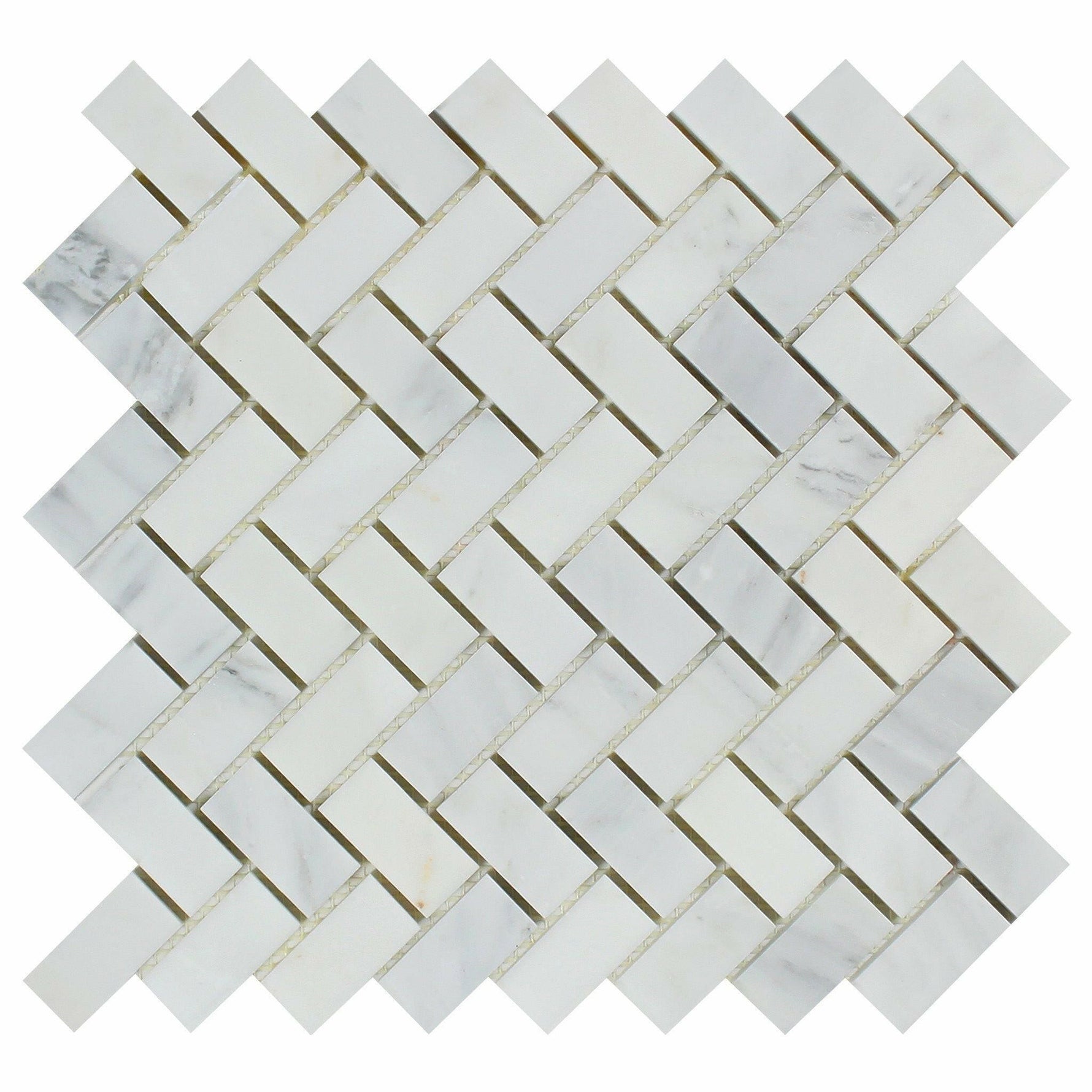 Oriental White / Asian Statuary Marble Honed 1 x 2 Herringbone Mosaic Tile-Marble Mosaic-American Tile Depot