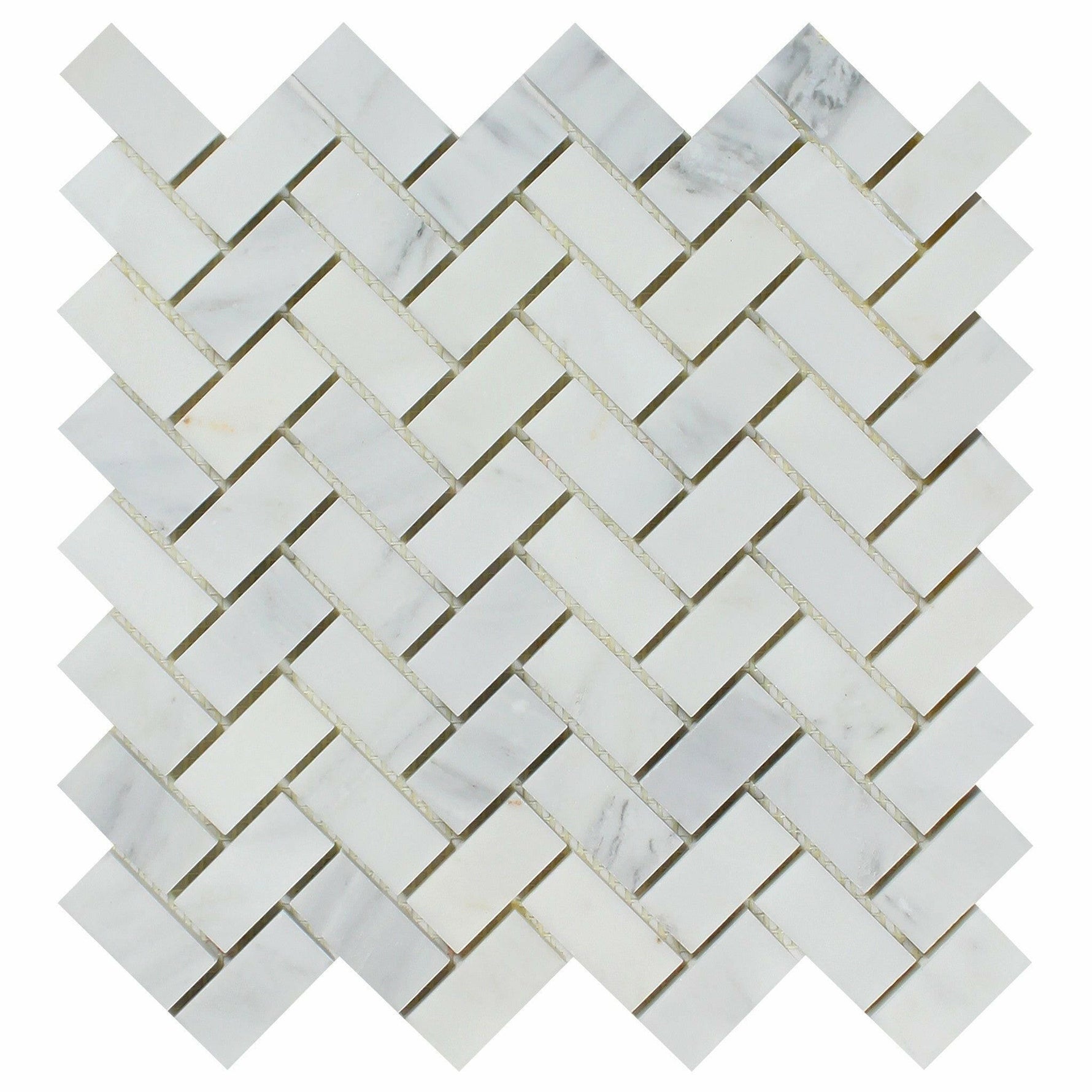 Oriental White / Asian Statuary Marble Honed 1 x 2 Herringbone Mosaic Tile-Marble Mosaic-American Tile Depot