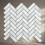 Oriental White / Asian Statuary Marble Honed 1 x 3 Herringbone Mosaic Tile-Marble Mosaic-American Tile Depot