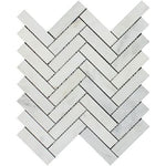 Oriental White / Asian Statuary Marble Honed 1 x 4 Herringbone Mosaic Tile-Marble Mosaic-American Tile Depot