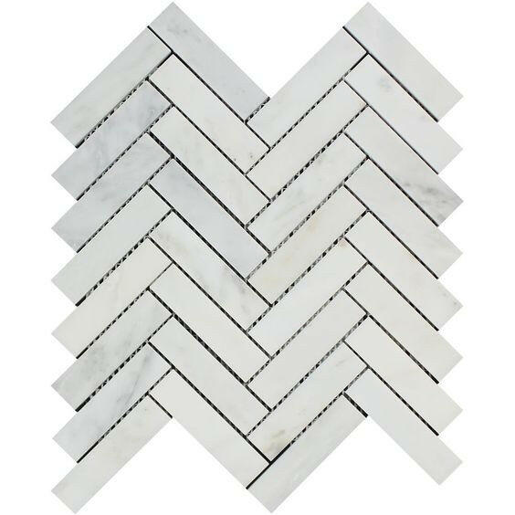 Oriental White / Asian Statuary Marble Honed 1 x 4 Herringbone Mosaic Tile-Marble Mosaic-American Tile Depot