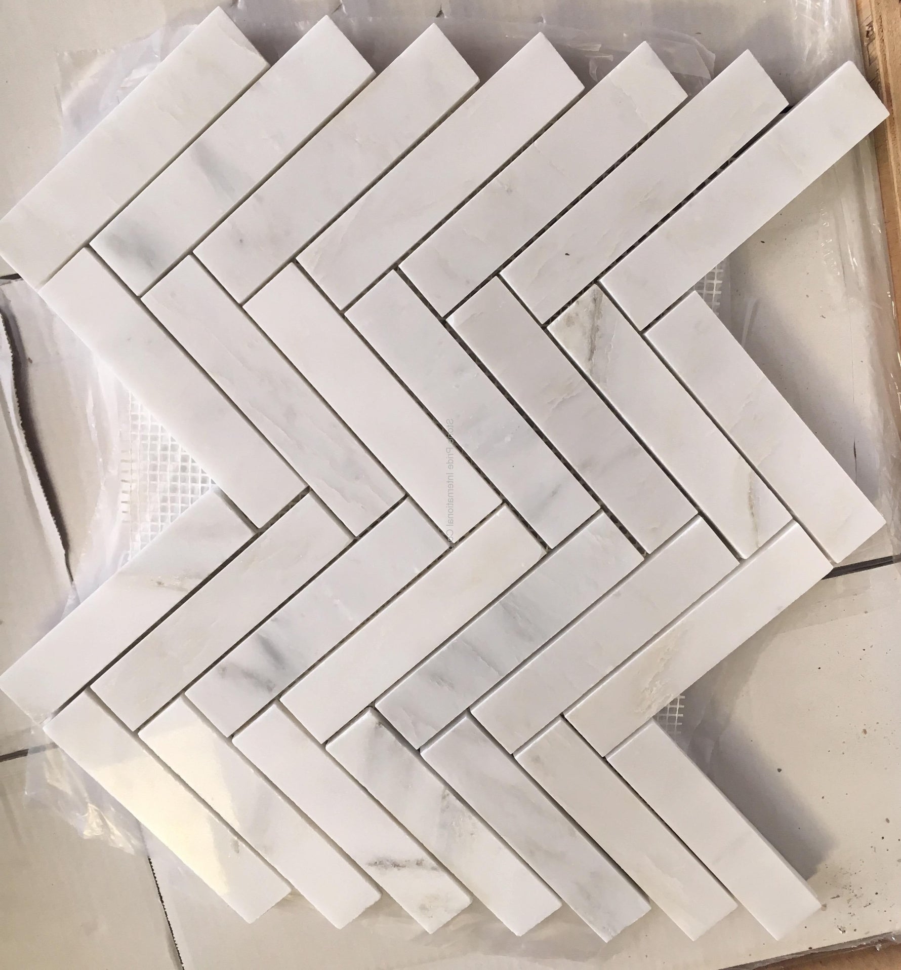 Oriental White / Asian Statuary Marble Honed 1.25 x 6 Herringbone Mosaic Tile-Marble Mosaic-American Tile Depot