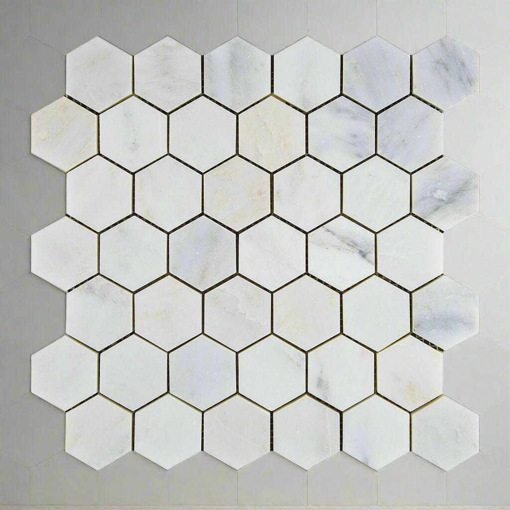 Oriental White / Asian Statuary Marble Honed 2" Hexagon Mosaic Tile-Marble Mosaic-American Tile Depot