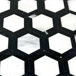 Oriental White / Asian Statuary Marble Honed 2" Vortex Hexagon Mosaic Tile w / Black-Marble Mosaic-American Tile Depot