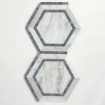 Oriental White / Asian Statuary Marble Honed 5" Hexagon Combination Mosaic Tile w / Blue-Marble Mosaic-American Tile Depot