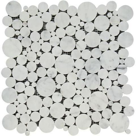 Oriental White / Asian Statuary Marble Honed Bubbles Mosaic Tile-Marble Mosaic-American Tile Depot