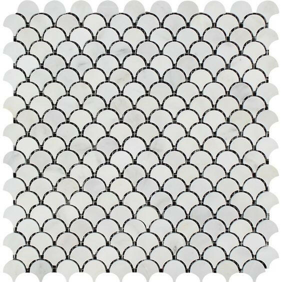 Oriental White / Asian Statuary Marble Honed Fan Mosaic Tile-Marble Mosaic-American Tile Depot