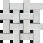 Oriental White / Asian Statuary Marble Honed Large Basketweave Mosaic Tile w / Black Dots-Marble Mosaic-American Tile Depot