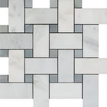 Oriental White / Asian Statuary Marble Honed Large Basketweave Mosaic Tile w / Blue Gray Dots-Marble Mosaic-American Tile Depot