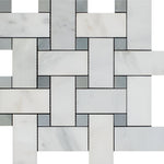 Oriental White / Asian Statuary Marble Honed Large Basketweave Mosaic Tile w / Blue Gray Dots-Marble Mosaic-American Tile Depot