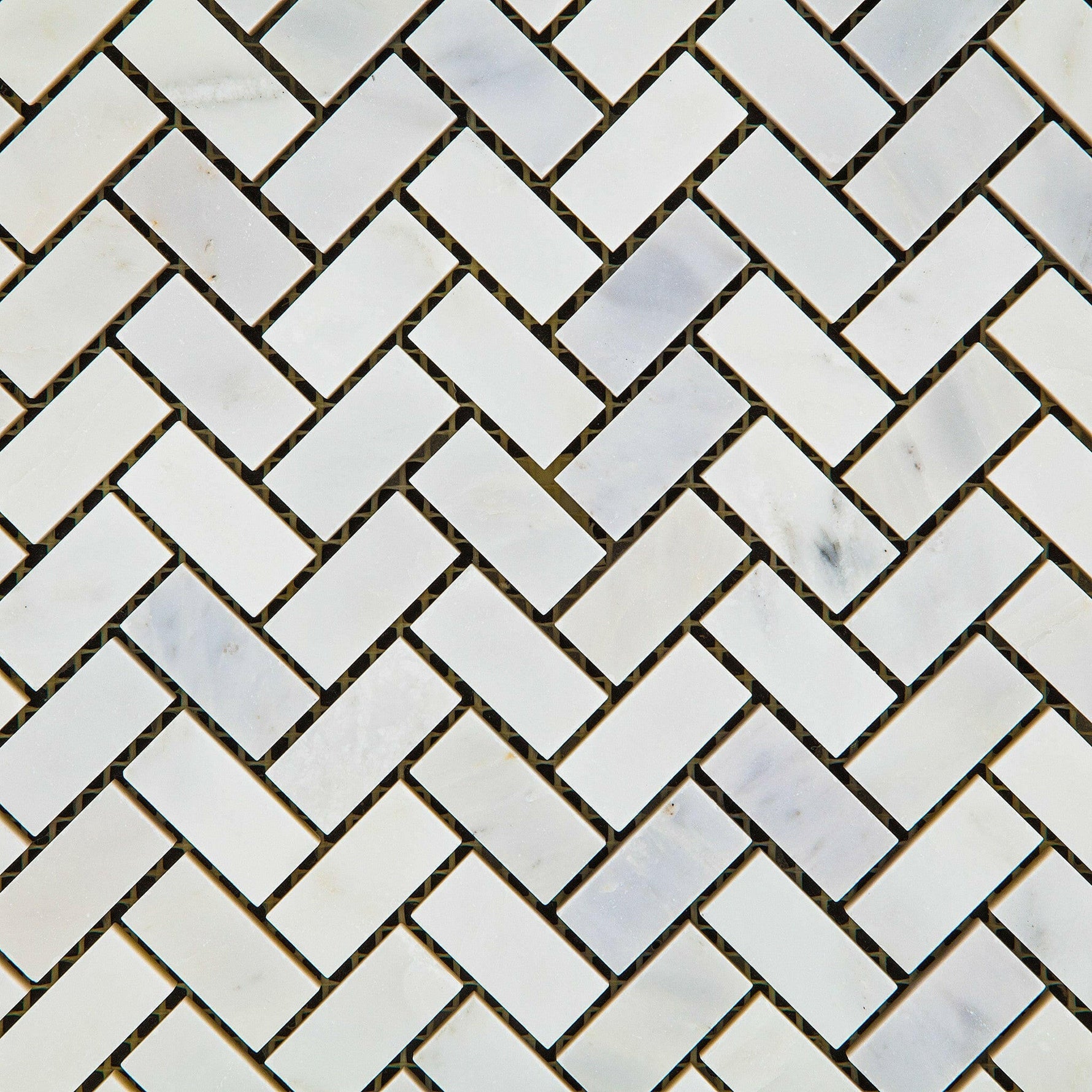 Oriental White / Asian Statuary Marble Honed Mini Herringbone Mosaic Tile-Marble Mosaic-American Tile Depot