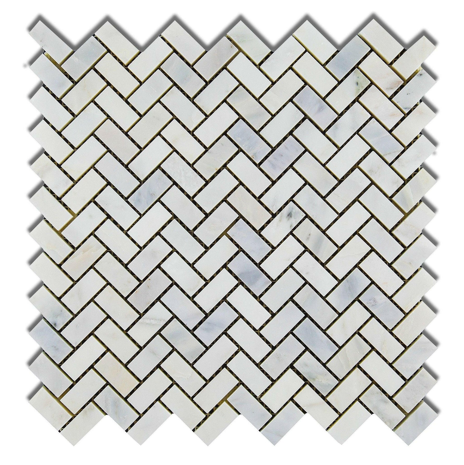 Oriental White / Asian Statuary Marble Honed Mini Herringbone Mosaic Tile-Marble Mosaic-American Tile Depot