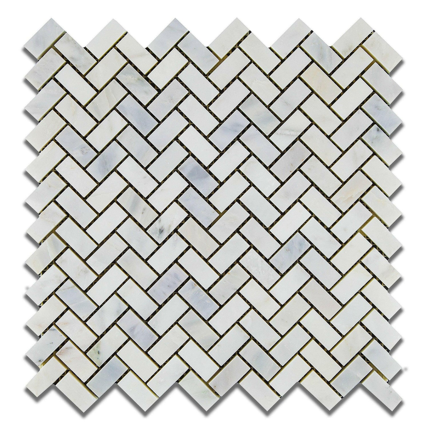 Oriental White / Asian Statuary Marble Honed Mini Herringbone Mosaic Tile-Marble Mosaic-American Tile Depot