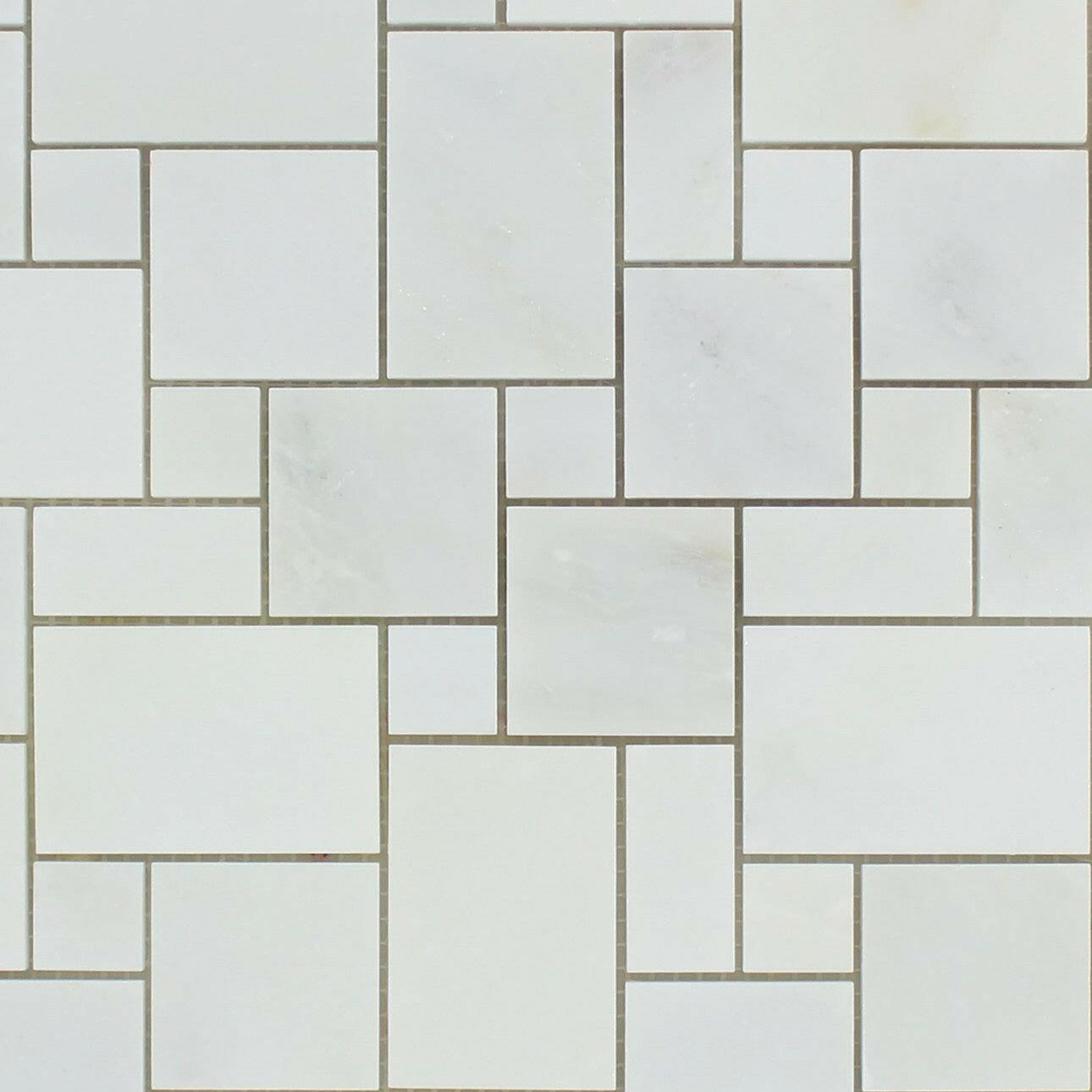 Oriental White / Asian Statuary Marble Honed Mini Versailles Mosaic Tile-Marble Mosaic-American Tile Depot