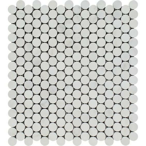 Oriental White / Asian Statuary Marble Honed Penny Round Mosaic Tile-Marble Mosaic-American Tile Depot