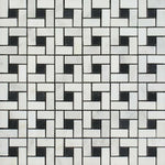 Oriental White / Asian Statuary Marble Honed Pinwheel Mosaic Tile w/ Black Dots-Marble Mosaic-American Tile Depot