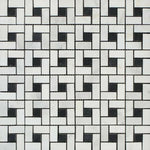 Oriental White / Asian Statuary Marble Honed Pinwheel Mosaic Tile w/ Black Dots-Marble Mosaic-American Tile Depot