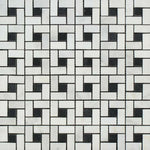 Oriental White / Asian Statuary Marble Honed Pinwheel Mosaic Tile w/ Black Dots-Marble Mosaic-American Tile Depot