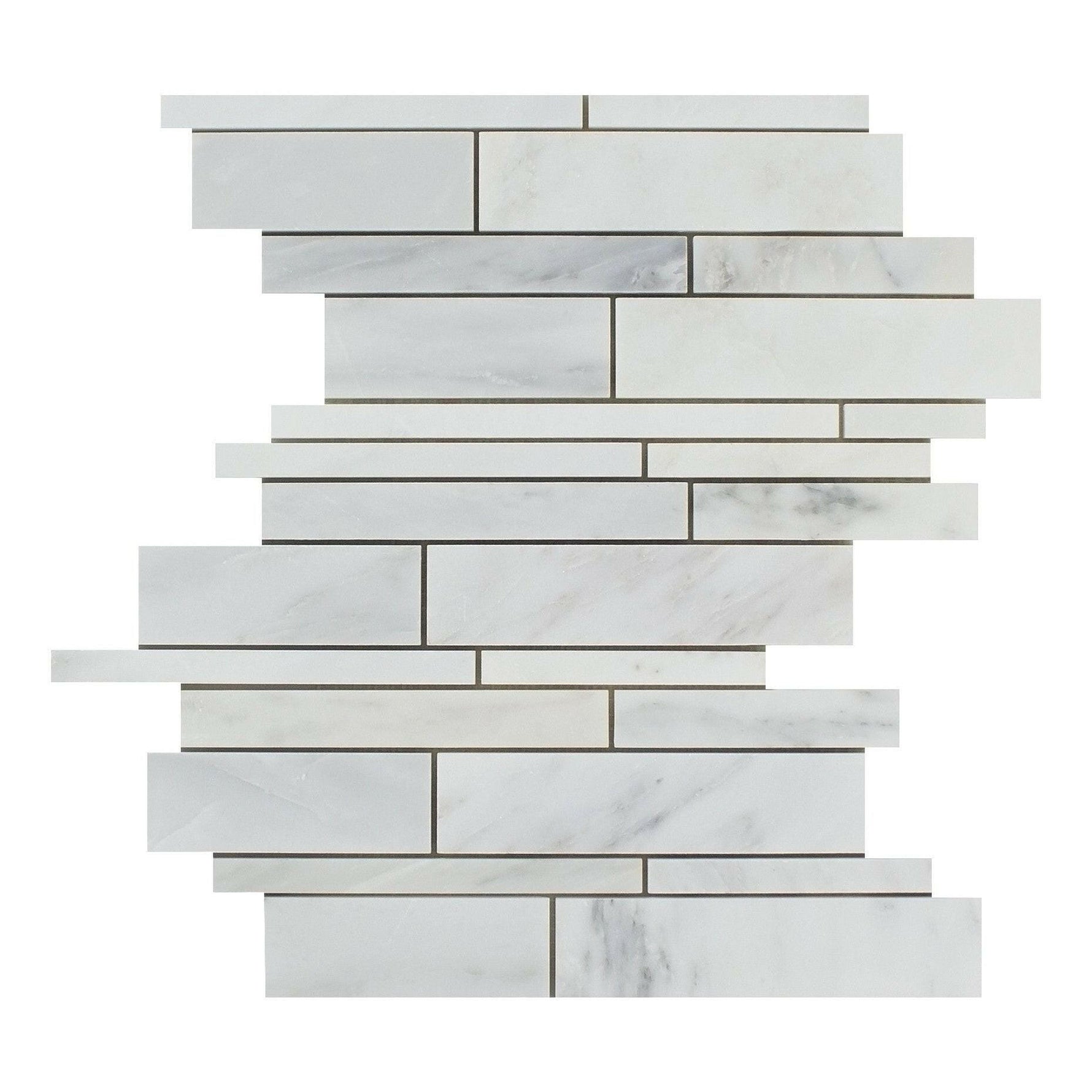 Oriental White / Asian Statuary Marble Honed Random Strip Mosaic Tile-Marble Mosaic-American Tile Depot