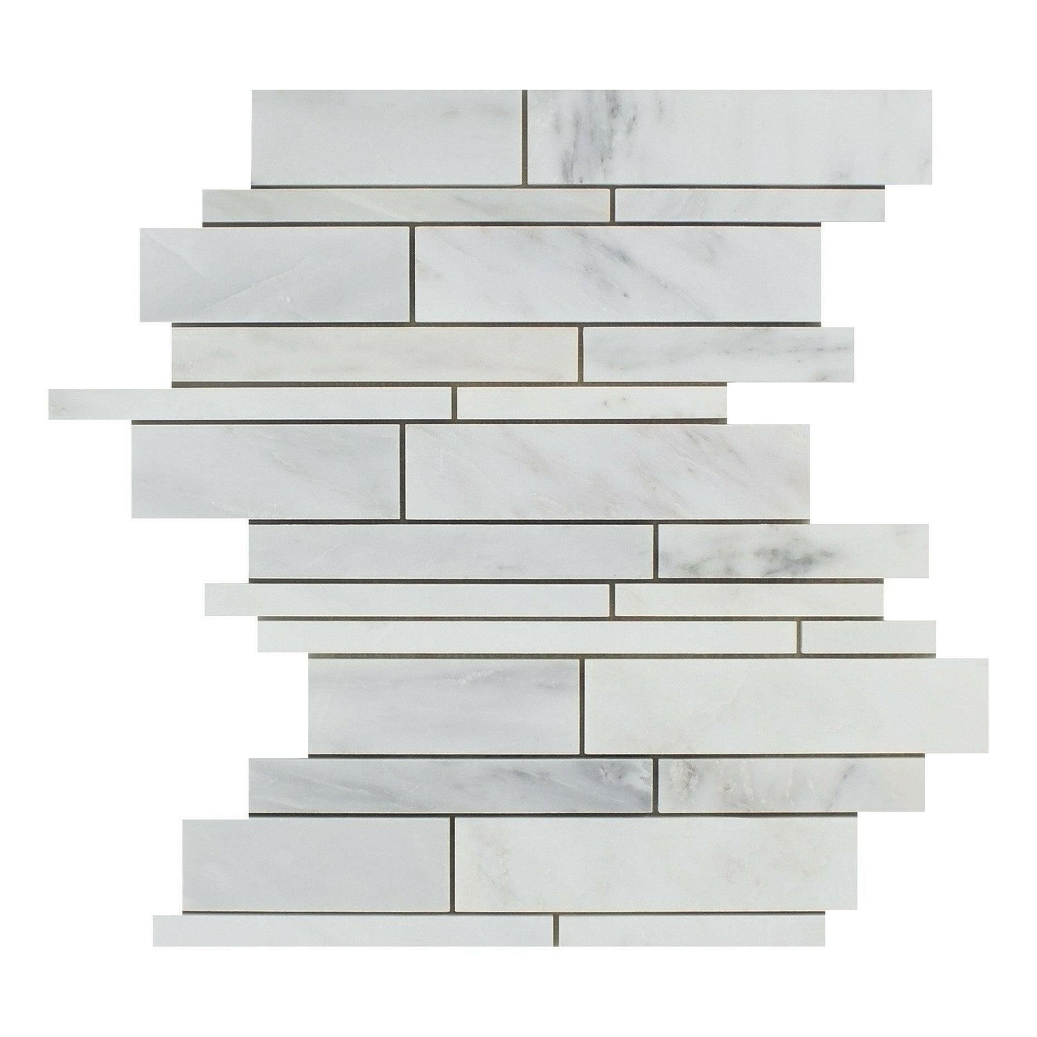 Oriental White / Asian Statuary Marble Honed Random Strip Mosaic Tile-Marble Mosaic-American Tile Depot