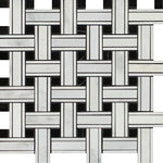 Oriental White / Asian Statuary Marble Honed Triple Weave Mosaic Tile w / Black Dots-Marble Mosaic-American Tile Depot