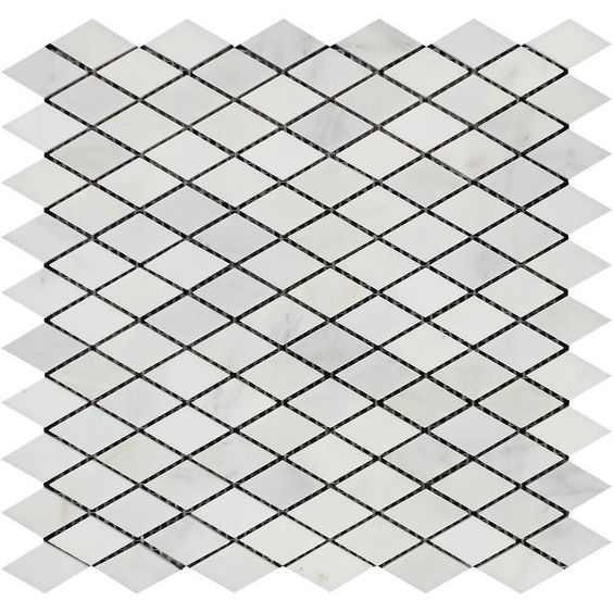 Oriental White / Asian Statuary Marble Polished 1" Diamond Mosaic Tile-Marble Mosaic-American Tile Depot