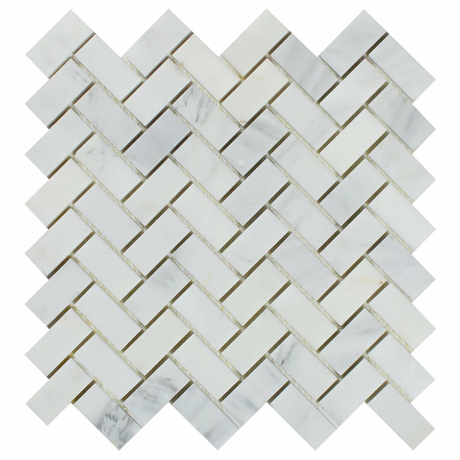 Oriental White / Asian Statuary Marble Polished 1 x 2 Herringbone Mosaic Tile-Marble Mosaic-American Tile Depot