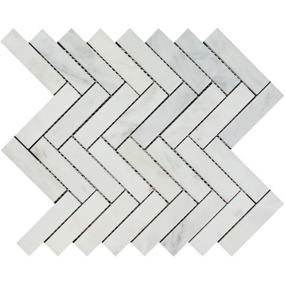 Oriental White / Asian Statuary Marble Polished 1 x 4 Herringbone Mosaic Tile-Marble Mosaic-American Tile Depot