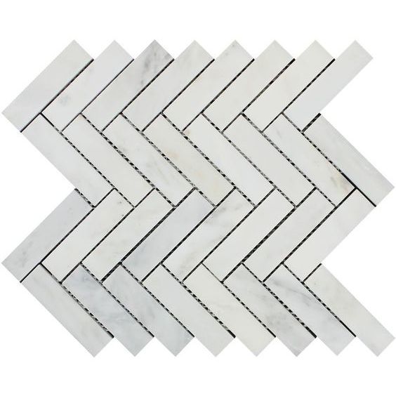 Oriental White / Asian Statuary Marble Polished 1 x 4 Herringbone Mosaic Tile-Marble Mosaic-American Tile Depot