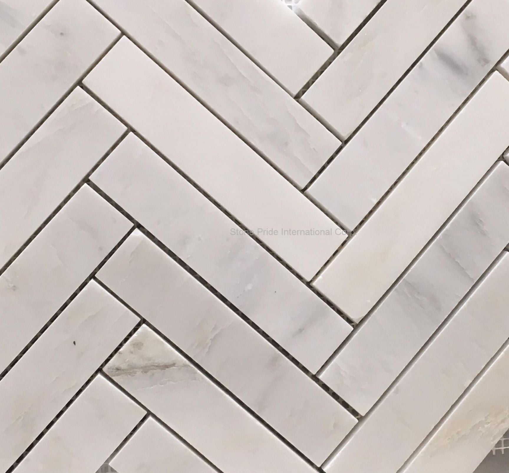 Oriental White / Asian Statuary Marble Polished 1.25 x 6 Herringbone Mosaic Tile-Marble Mosaic-American Tile Depot