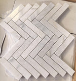 Oriental White / Asian Statuary Marble Polished 1.25 x 6 Herringbone Mosaic Tile-Marble Mosaic-American Tile Depot