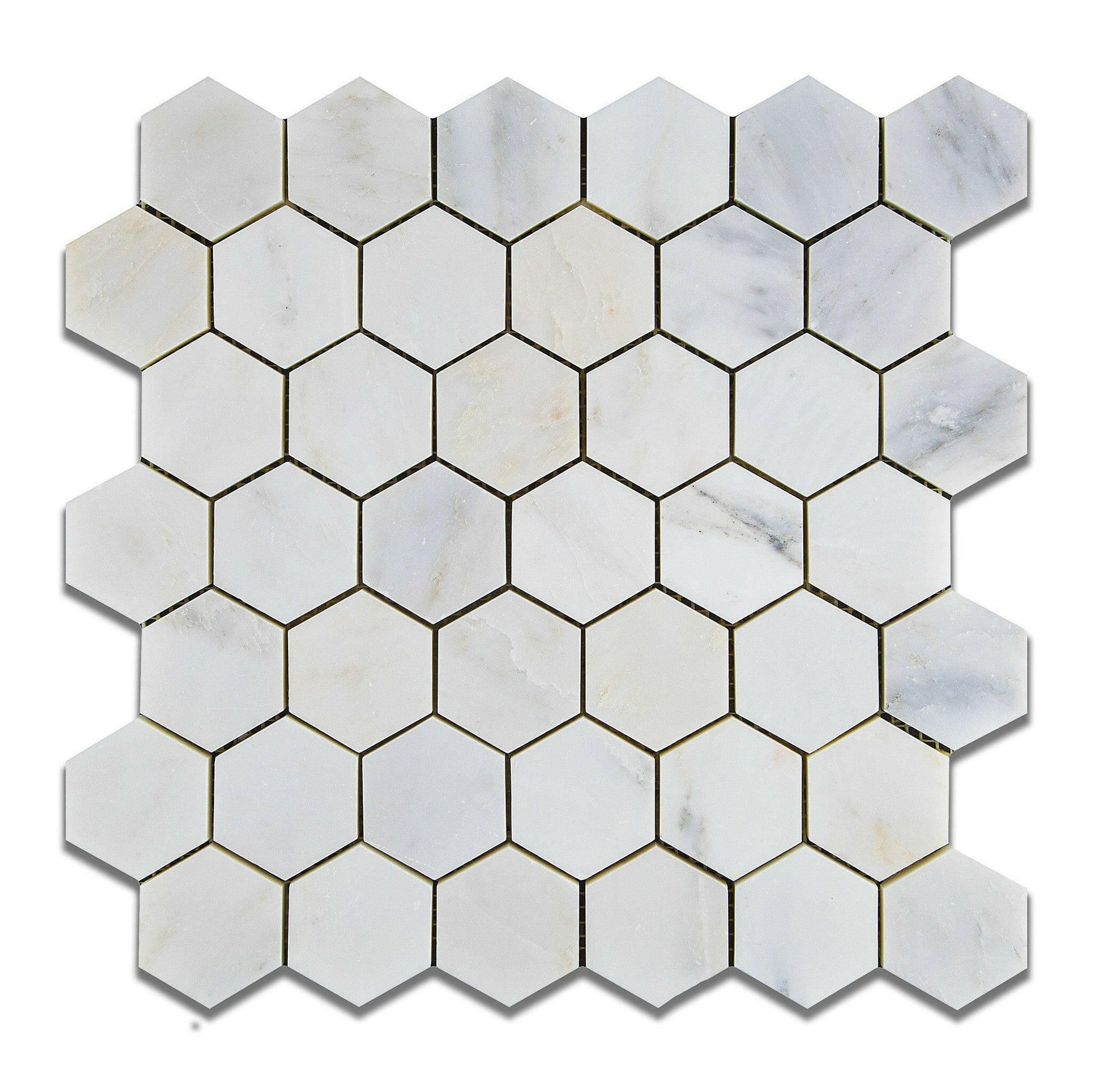 Oriental White / Asian Statuary Marble Polished 2" Hexagon Mosaic Tile-Marble Mosaic-American Tile Depot