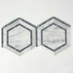 Oriental White / Asian Statuary Marble Polished 5" Hexagon Combination Mosaic Tile w / Blue-Marble Mosaic-American Tile Depot