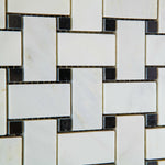 Oriental White / Asian Statuary Marble Polished Basketweave Mosaic Tile w/ Black Dots-Marble Mosaic-American Tile Depot