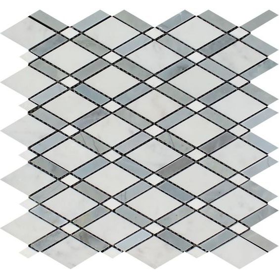 Oriental White / Asian Statuary Marble Polished Lattice Mosaic Tile w / Blue Gray-Marble Mosaic-American Tile Depot