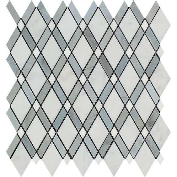 Oriental White / Asian Statuary Marble Polished Lattice Mosaic Tile w / Blue Gray-Marble Mosaic-American Tile Depot