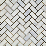 Oriental White / Asian Statuary Marble Polished Mini Herringbone Mosaic Tile-Marble Mosaic-American Tile Depot