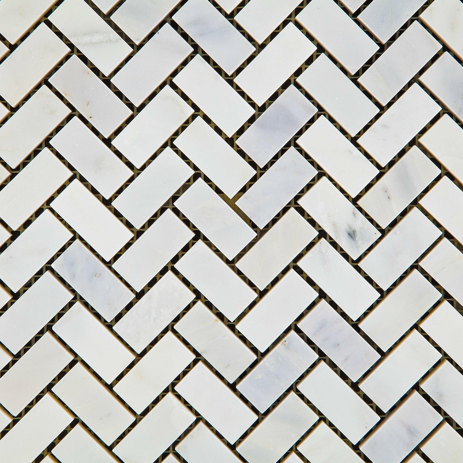 Oriental White / Asian Statuary Marble Polished Mini Herringbone Mosaic Tile-Marble Mosaic-American Tile Depot